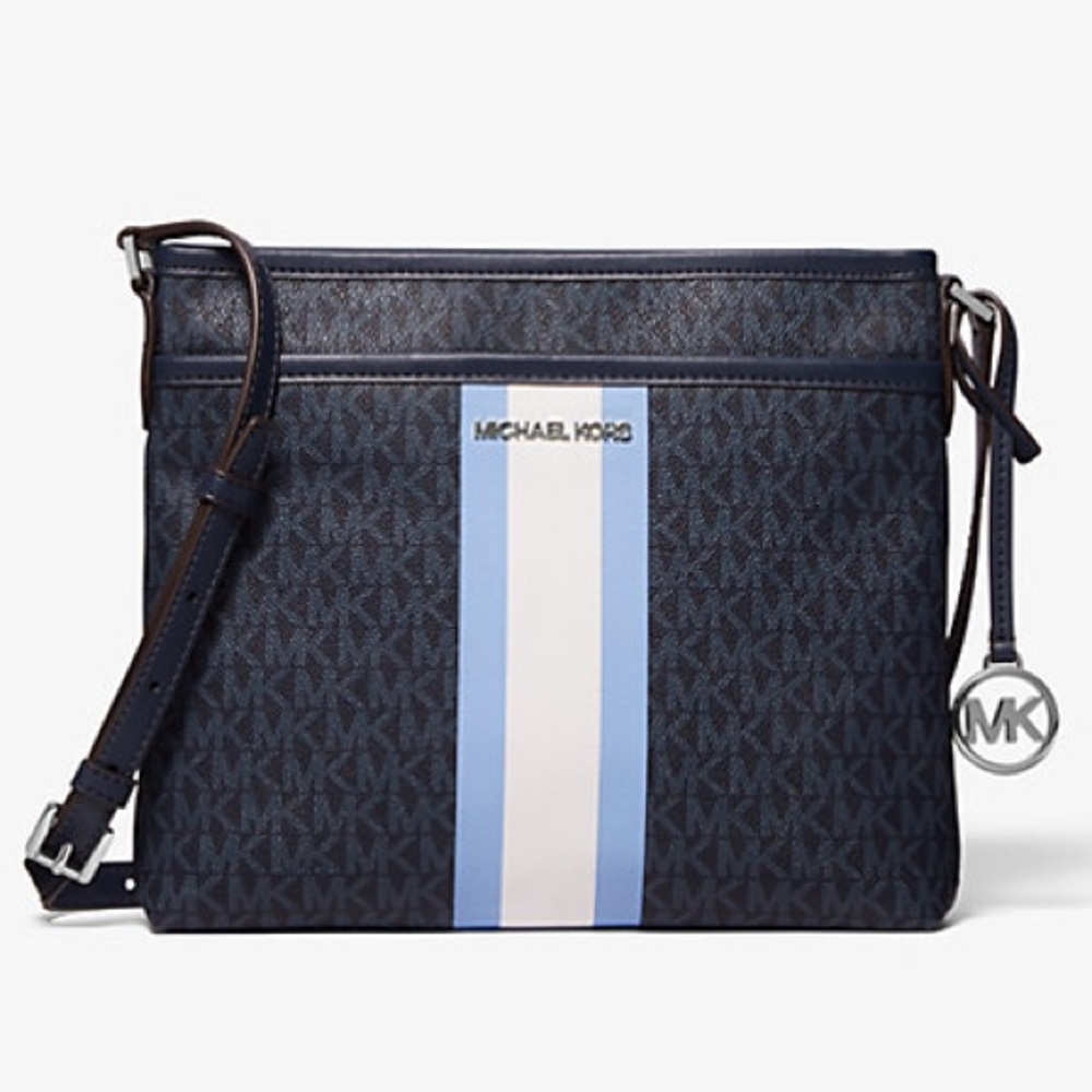 Michael Kors Navy Bedford Small Logo Stripe Crossbody Bag